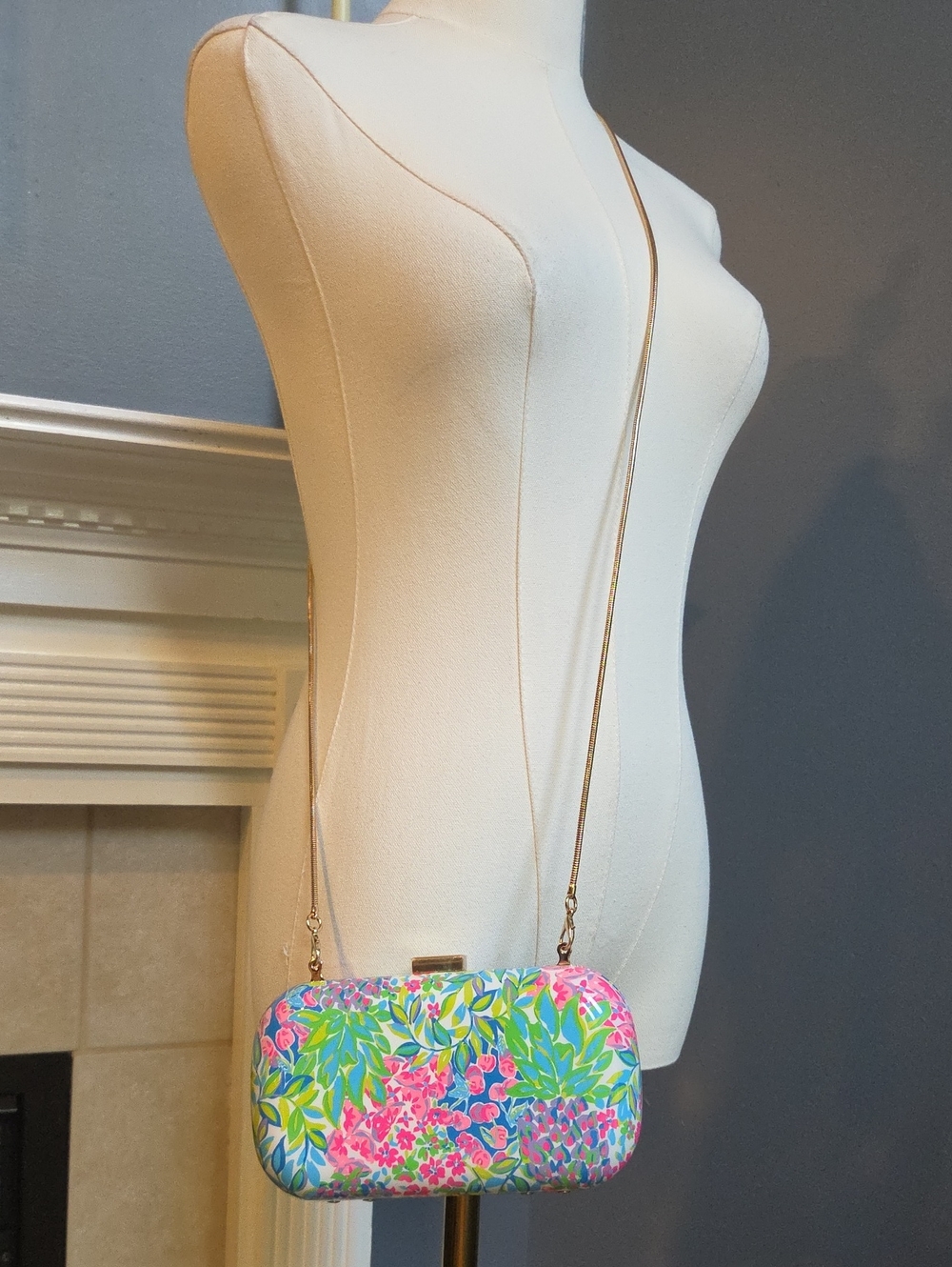 Lilly Pulitzer Multicolor Floral Clutch with Gold Chain Strap